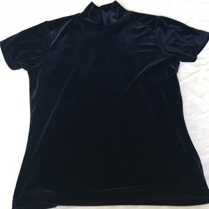 Mock Neck Dark Blue Velvet Top